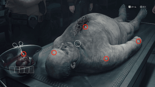 検死室の遺体を調べる