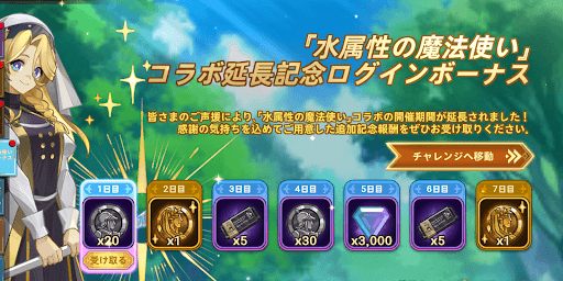 『水属性の魔法使い』ログインボーナス