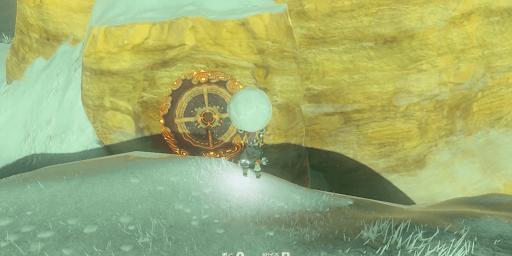 ゼルダBotW_台座の中央に雪玉の影を重ねる