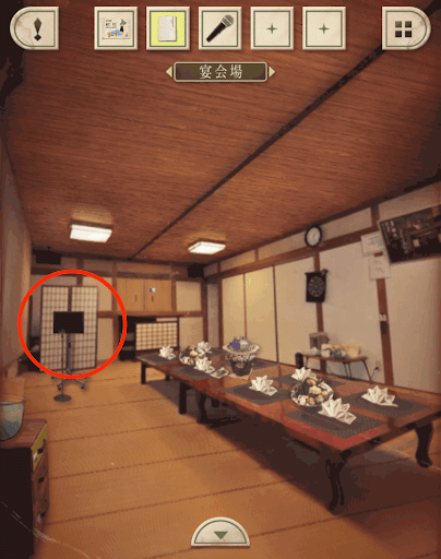 脱出ゲーム新館やすらぎの湯からの脱出_宴会場_宴会場に移動して画面左側のカラオケの機械を拡大する