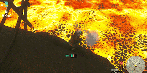 溶岩を固めて足場にする