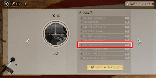 武将体力上限を上げられる