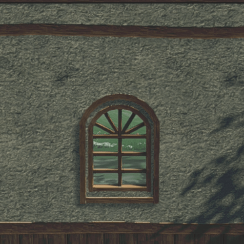 木造りの窓枠壁