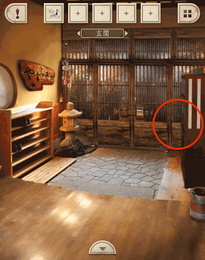 脱出ゲーム新館やすらぎの湯からの脱出_玄関_玄関に移動して右側の棚を拡大する