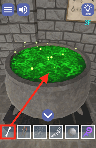 ドラゴンと魔法使いの住む塔_3階_骨を鍋に入れる