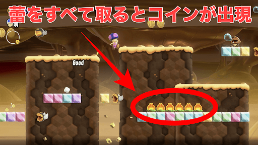 蕾をすべて取るとコインが出現する