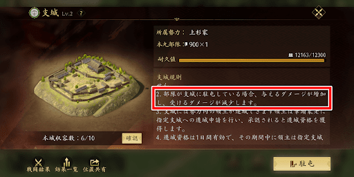 付城なら防衛隊の守備力が上がる