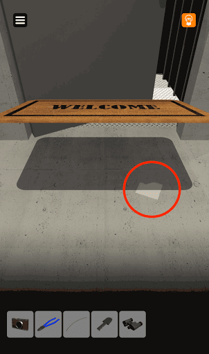 脱出ゲーム非常階段_6階_玄関マットの下からメモを入手する