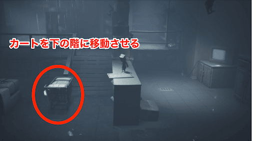 カートを下の階まで移動させる