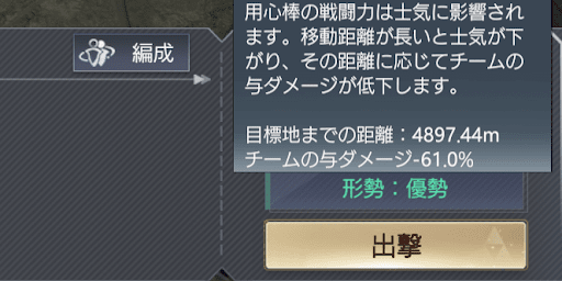 移動距離が長くなると戦闘力が低下する