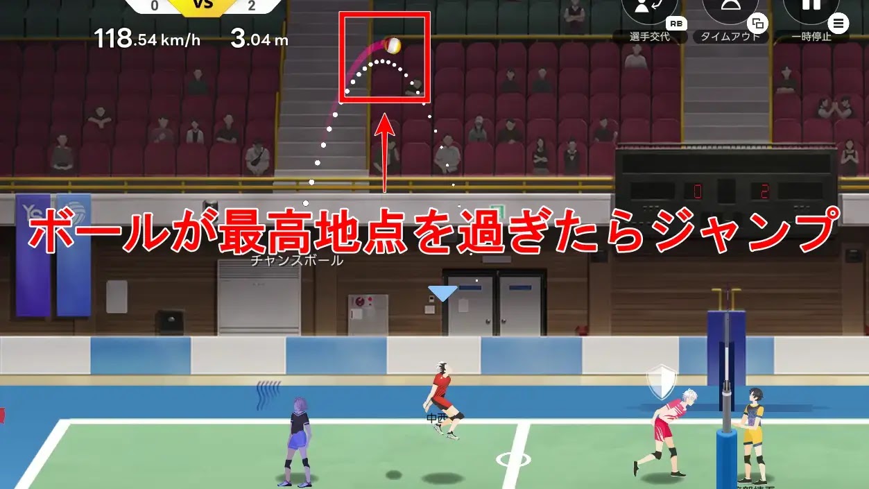 球が頂点から落下した時にジャンプ