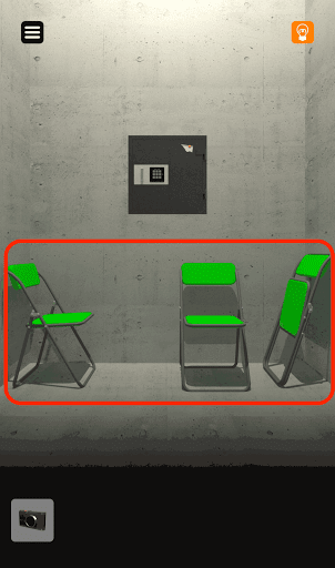 脱出ゲーム非常階段_2階_緑色の椅子の座面と背もたれの位置を確認して反対側を向く