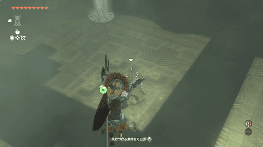 空中で弓矢を構えてゴーレムを攻撃する