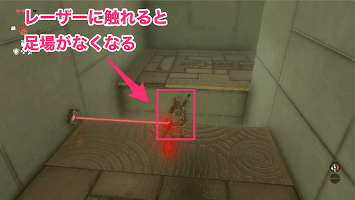 レーザーに触れると足場がなくなる