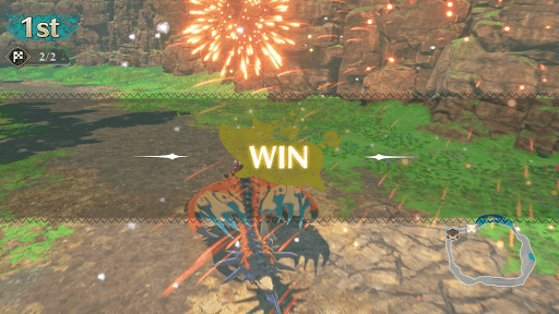 プーギーレースでモモに勝つ