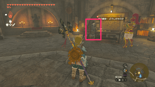 避難壕のマップの前にグランレスがいる