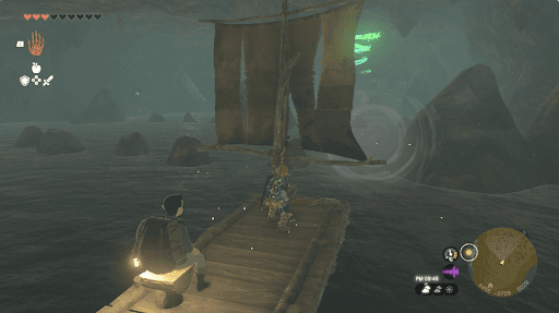 イカダで向こう岸に渡る