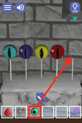 ドラゴンと魔法使いの住む塔_3階_緑色の目玉を右側に取り付ける