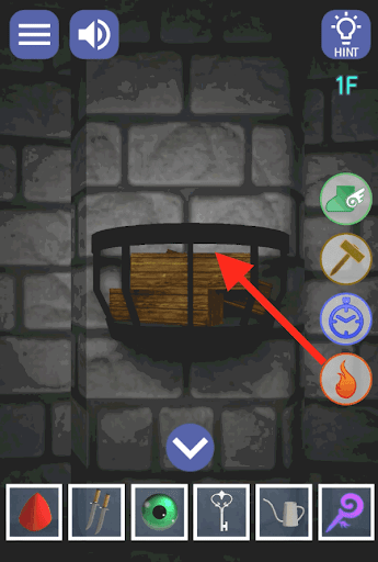 ドラゴンと魔法使いの住む塔_1階_炎の魔法を使用して火をつける