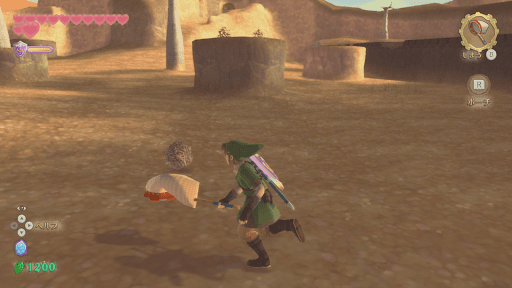 ラネール砂漠で虫とりアミを使って拾う