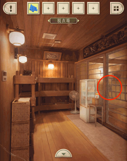 脱出ゲーム新館やすらぎの湯からの脱出_脱衣場_丸が右上三角形が下四角形が右に位置していることを確認する