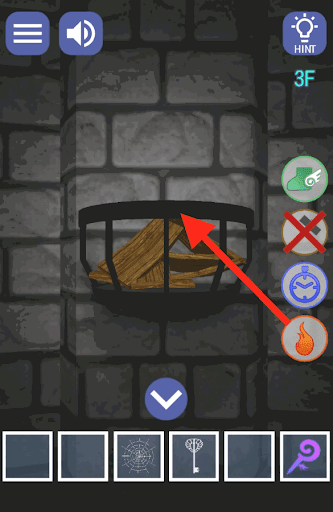  ドラゴンと魔法使いの住む塔_3階_炎の魔法を使用して火をつけて右側に二回移動する