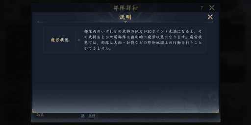 体力が20以下になると疲労状態になる