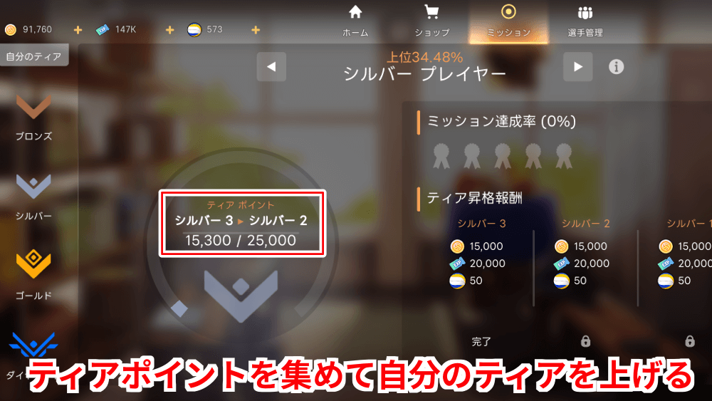 初日はティアをシルバーまで上げる