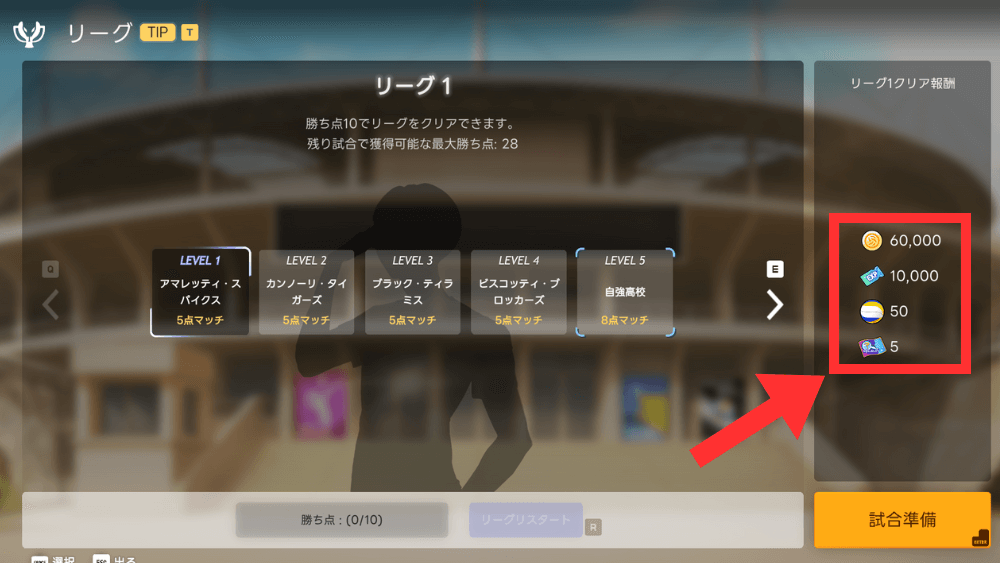 リーグ報酬で獲得する