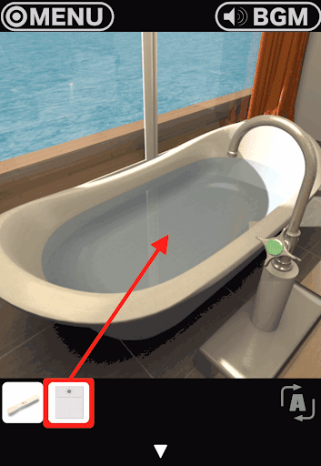 RESORT4黄昏クルーズへの脱出_お風呂場_メモ紙を浴槽に入れる