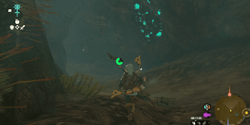 最奥にある天井の鉱石をバクダン矢で破壊する