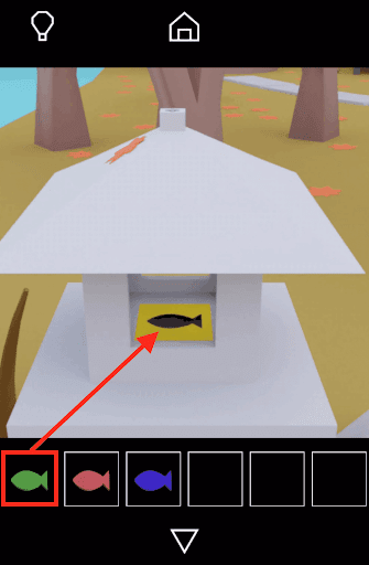 Dango_緑色の魚を灯篭の中に置く