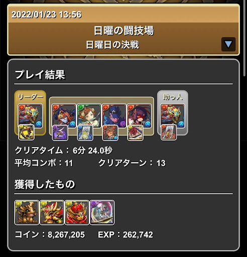 日曜の闘技場-攻略パーティ