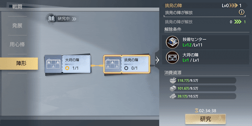 陣形は技術センターで解放できる