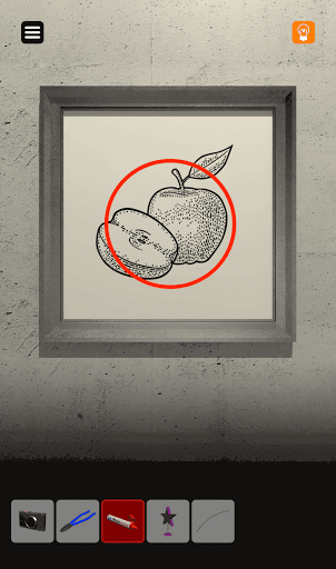 脱出ゲーム非常階段_3階_りんごの絵に赤いマーカーで色を塗る
