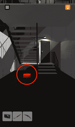 脱出ゲーム非常階段_1階_画面左下の赤い箱を拡大する