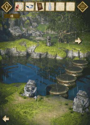 少女と雨の森_小瓶で水を汲む