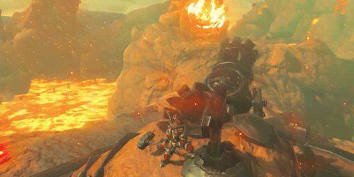 BotW_大砲で岩を壊してユン坊を助ける