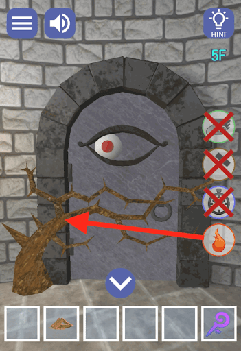 ドラゴンと魔法使いの住む塔_5階_左側の木に炎の魔法を使用する