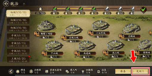 見廻りで武将のレベル上げ