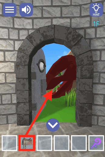 ドラゴンと魔法使いの住む塔_1階_ドラゴンに鞍を使用して脱出する