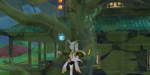 木を使って屋根に霄灯を掛ける