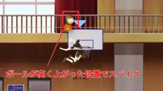 ボールが高く上がった地点でスパイク