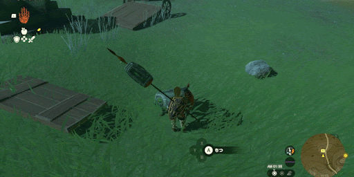 攻撃すると地面に対して垂直に起きる