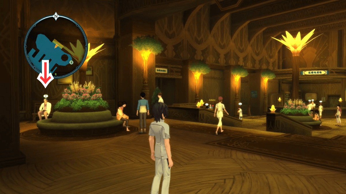 出入口の左側に座る男と話せばイベント終了