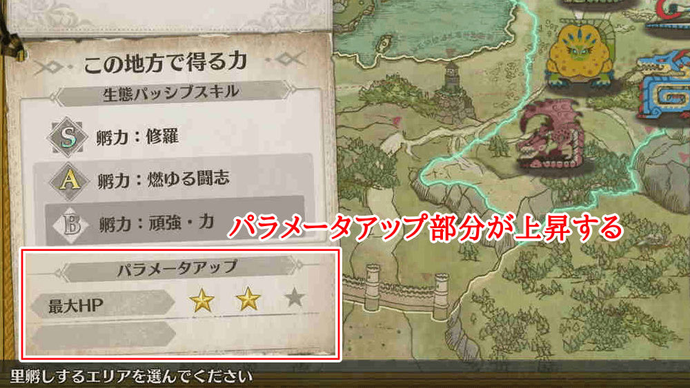 パラメータアップ部分が上昇する