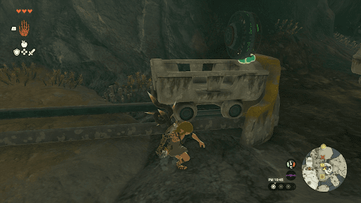 採掘の洞窟でトロッコを組み立てて進む