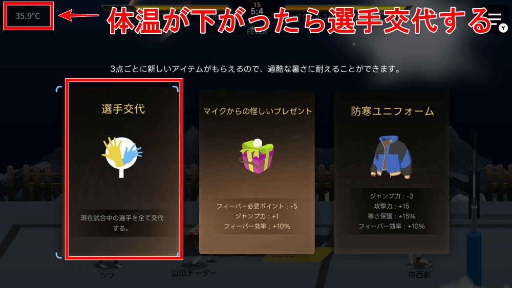 体温が36℃前後になったら選手交代する