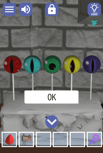 ドラゴンと魔法使いの住む塔_3階_赤青緑黄紫の順番になるように目玉の位置を入れ替える