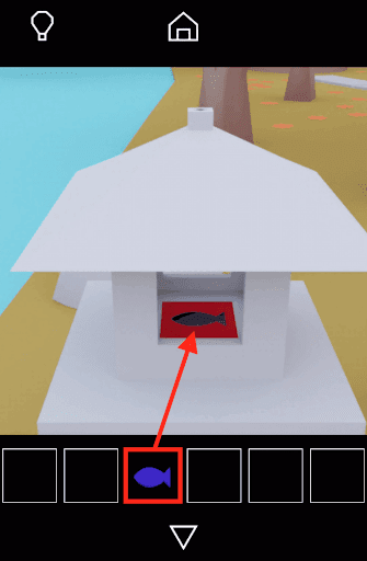 Dango_青色の魚を灯篭の中に置く